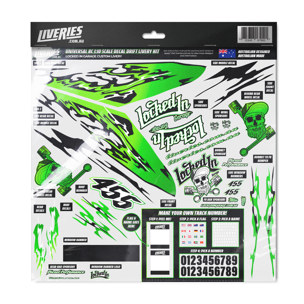 Locked In Garage - 1:10 Scale RC Drift Decal Sticker Kit | High-Impact Racing Graphics