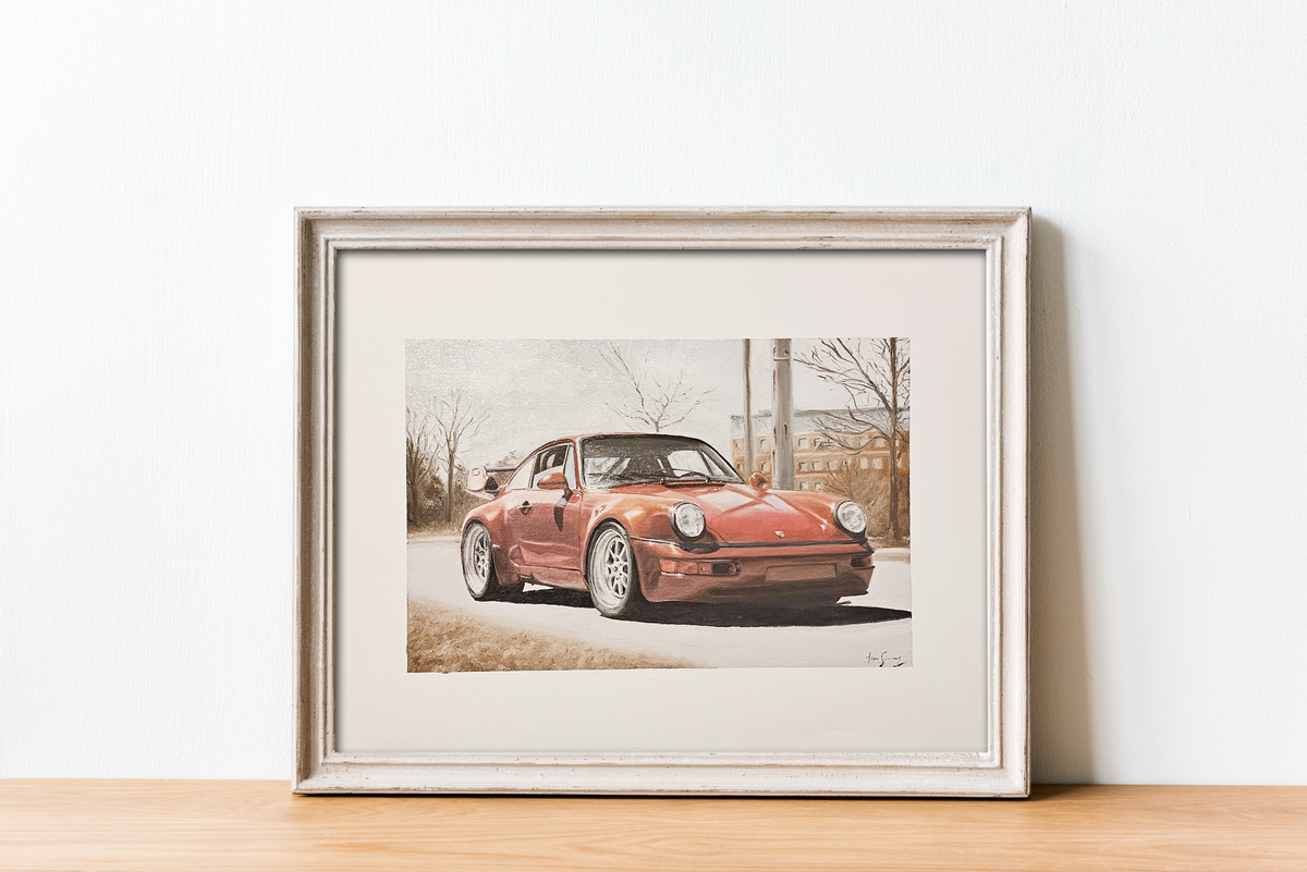 LIMITED PRINT 911 RWB Porsche Oil Painting on Canvas Paper - Framed A3 Size